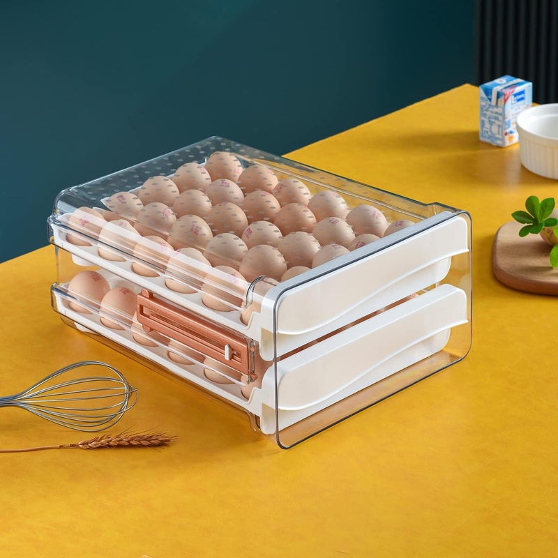 Sooyee 60 Capacity Egg Container for Refrigerator, Household Egg Holder for Fridge, Transparent 2 Drawers Chicken Egg Storage Container,White - Image 2